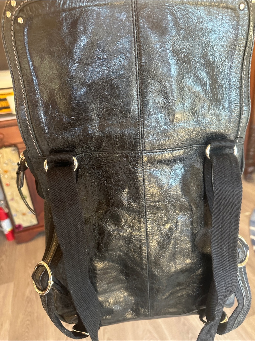The Sak - Black crinkled leather backpack / Crossbody Messenger Bag - - Picture 5 of 7